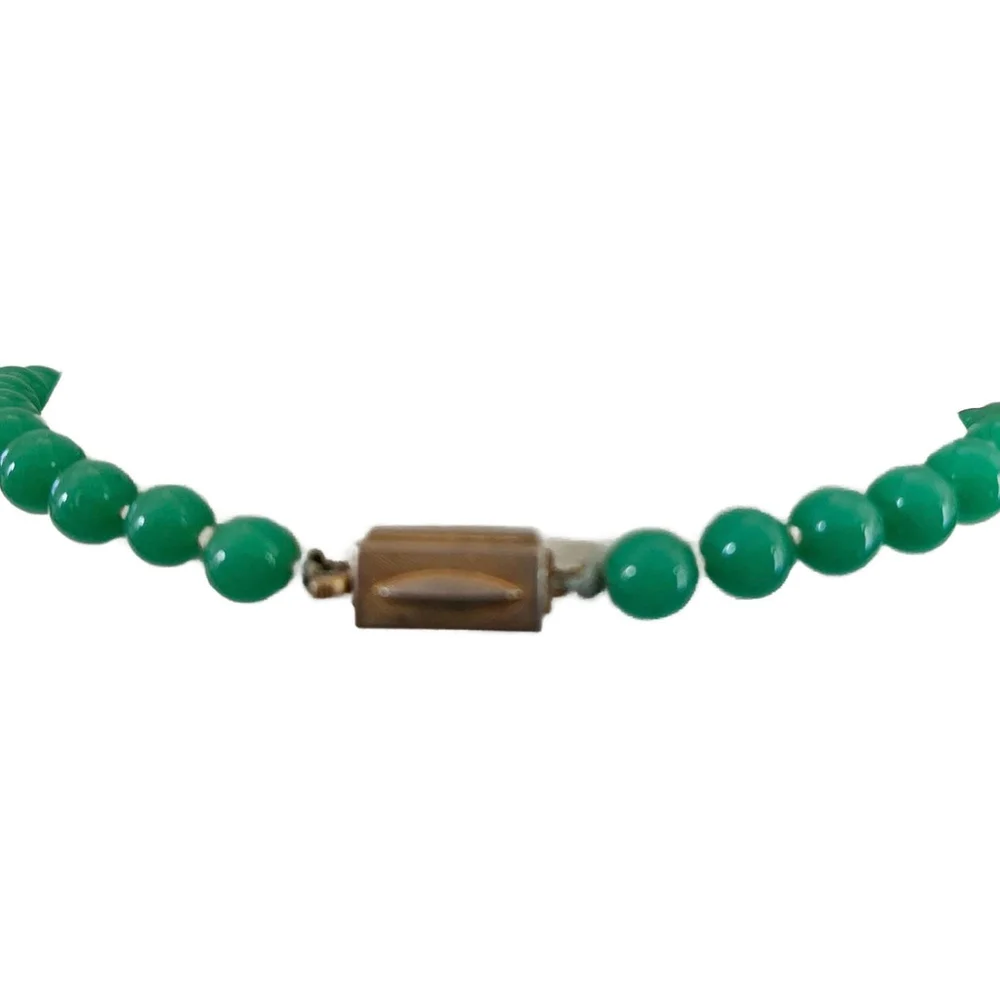 Vintage Green Agate Beaded Necklace with Box Clasp 1940s - Picture 4 of 10